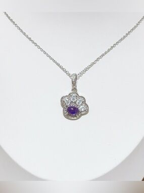 Natural Purple Amethyst Cute Paw Pendant Necklace Stainless Steel Chain